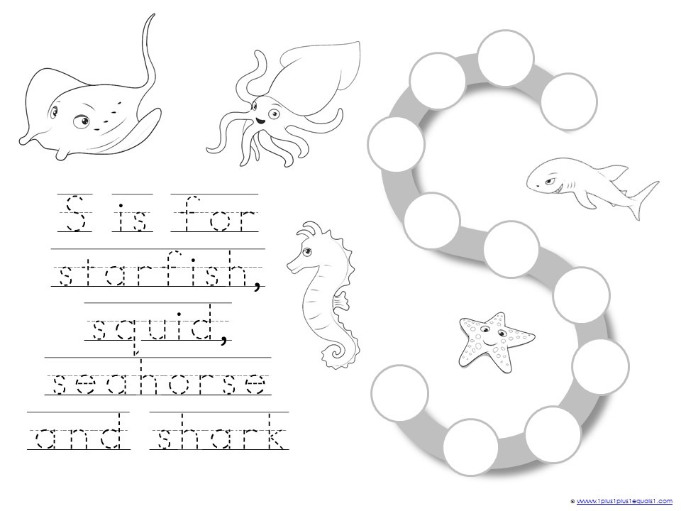 Ocean Animals Dot Fun Printables - 1+1+1=1